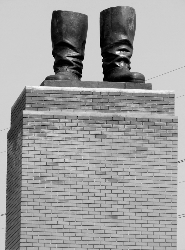 Joseph Stalin's boots on a plinth after a crowd tore down his statue.