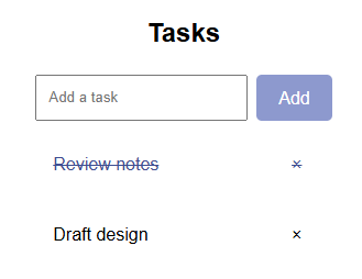 A screenshot of the task list with tasks added and completed.